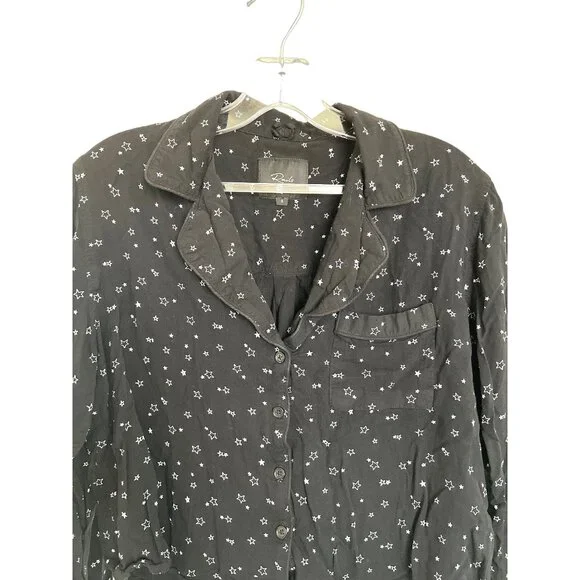 Rails Scribble Star Black PJ Top With Button-Up Closure & Piping Trim